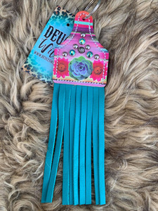 Serape & Cactus w/ Turq Fringe Keychain 