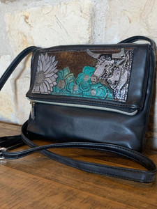 Tooled Flap Black & White Longhorn Crossbody