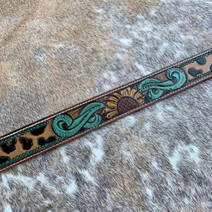 SALE *SIZE 32-36"* Handtooled Sunflower & Cheetah Belt