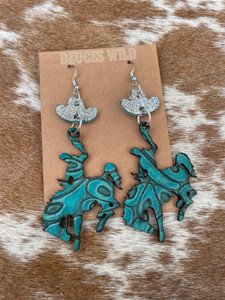 Silver Cowboy Hat/Aqua Monet Cowboy Earring