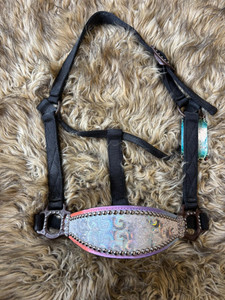 Ombre & White Holo Acid Wash Cowhide Bronc Halter  