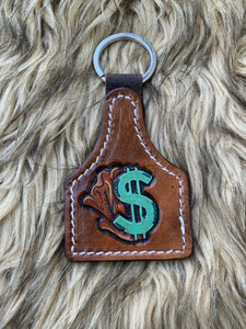 Tooled Dollar Sign & Scroll Keychain