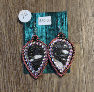 Pink Dot & Hide Earrings w/ Bling 24