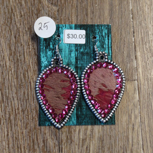 Silver Dot & Hide Earrings w/ Bling 25