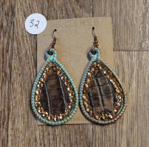 Turq Dot & Hide Earrings w/ Bling 32