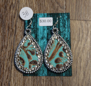 Silver Dot & Hide Earrings w/ Bling 38