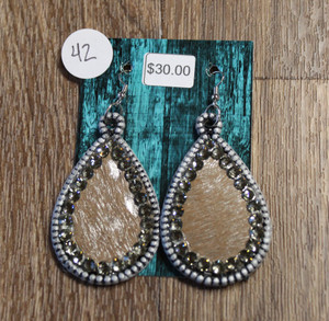 Silver Dot & Hide Earrings w/ Bling 42