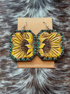 Tooled Earrings-Square Cut Sunflowers