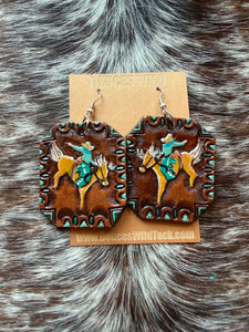 Tooled Earrings-Palomino Bucking Horse