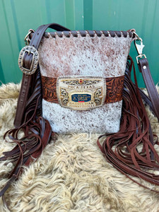 Buckle Bag 278-Brown & White Spotted w/ Saddle Floral