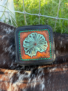 Tooled Jewelry Box 3-Turquoise Floral on Black