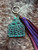 Tooled & Tasseled Keychain-Metallic Purple Sunflower &  Teal Gator