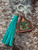Tooled & Tasseled Keychain-Dotted Floral & Teal  Gator