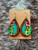 Tooled Earrings-Teardrop Cactus w/ Pink Flowers