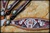 Close up of breast collar showing cards, dice, and smoke design.