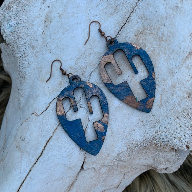 IN STOCK Blue & Copper Acid Wash Cactus Teardrop Earrings 