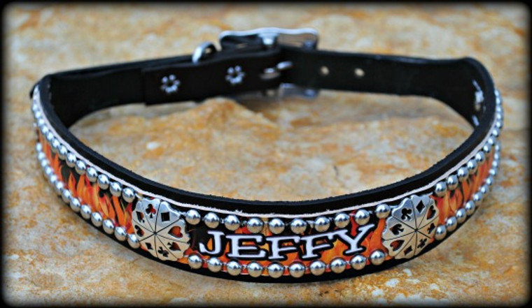 Flames Collar With Name 10-21"