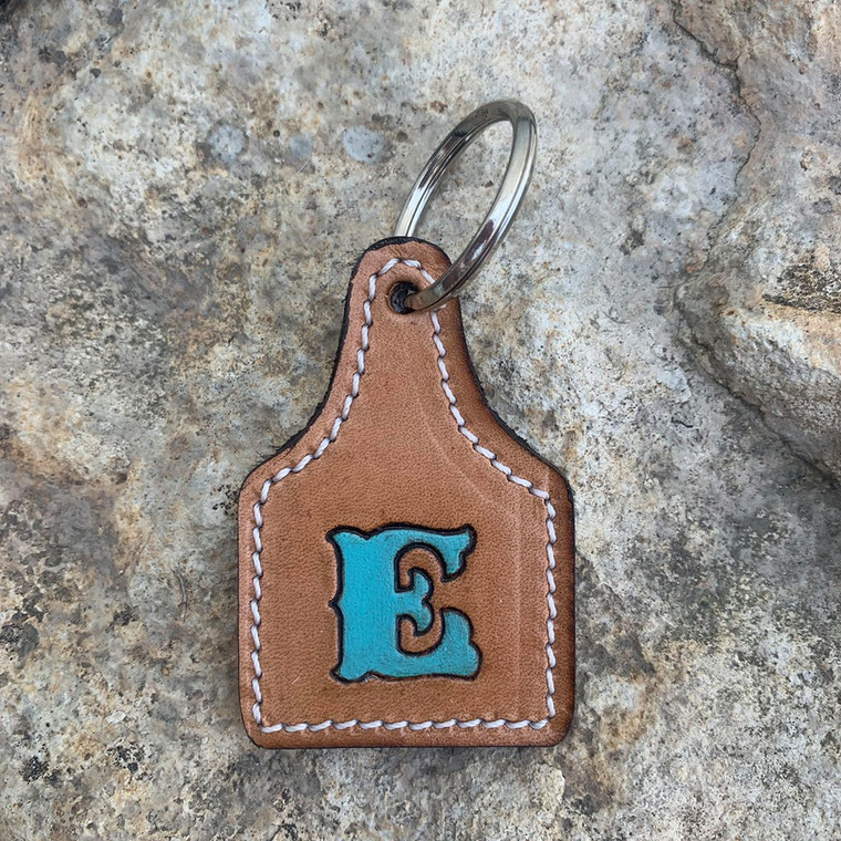 Cowhide Initial Keychain-E