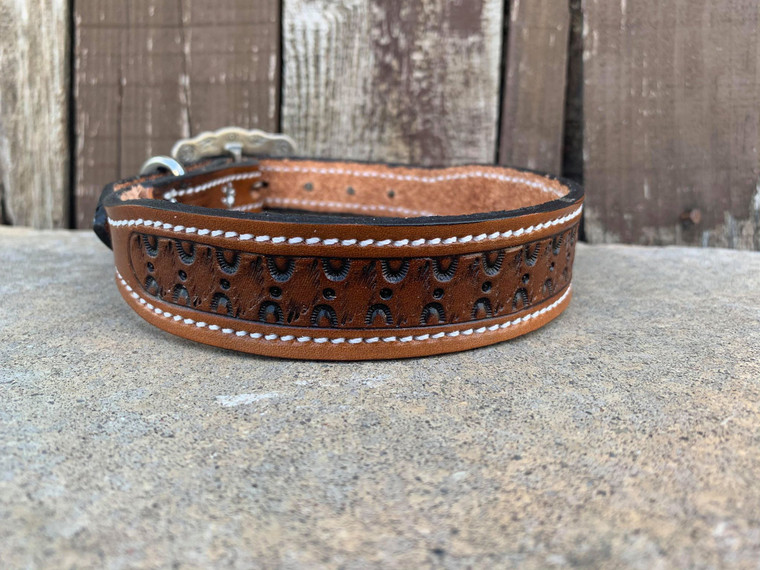 12.5-15" Handtooled Collar 08-Aztec & Starburst Stained