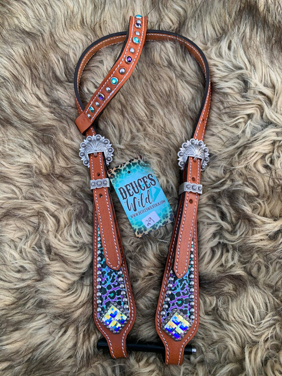 29-Purple & Mint Cheetah Headstall