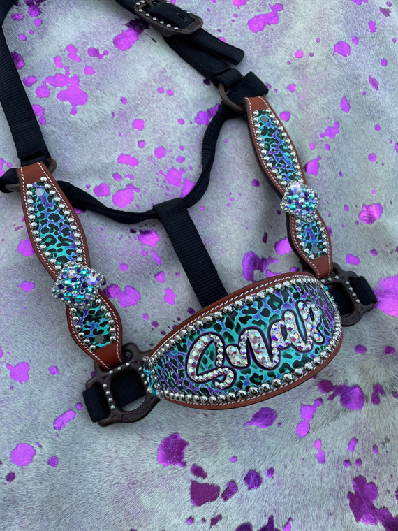 Custom Purple & Mint Cheetah Cheek Halter