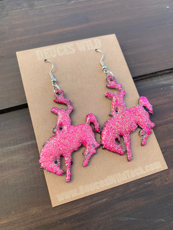 Hot Pink Glitter Bucking Horse  Earrings