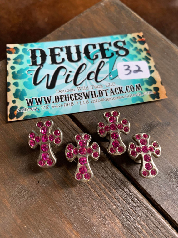 Concho Set 32-Acrylic Stone Fuchsia Crosses