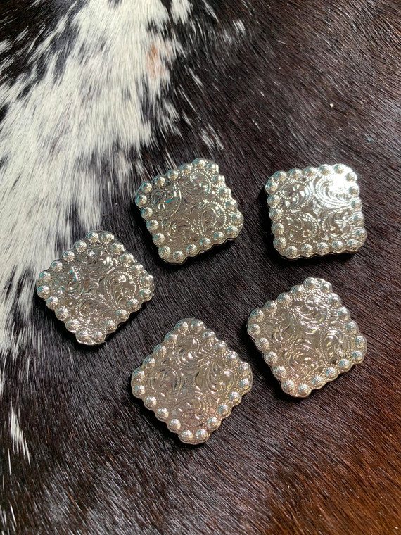 Shiny Silver 1" Flat Square (Group Of 5 Conchos)