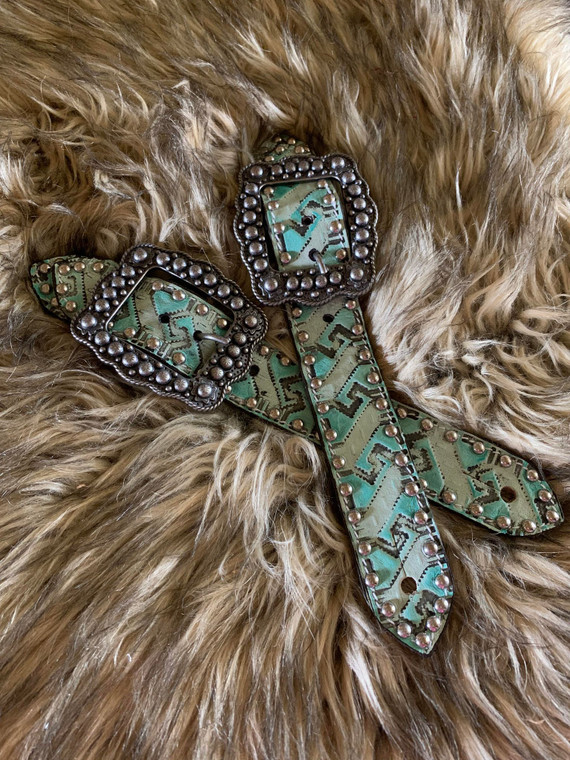 Studded Belt Style Spur Straps In Stock-Turquoise Native