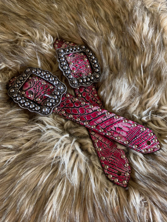 Studded Belt Style Spur Straps In Stock-Pink Gator