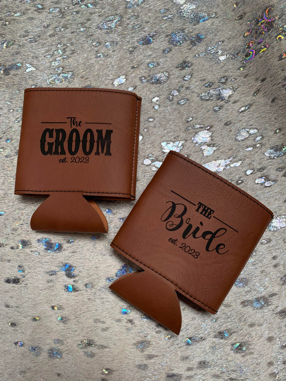 Bride & Groom Koozie Pair-Custom Date