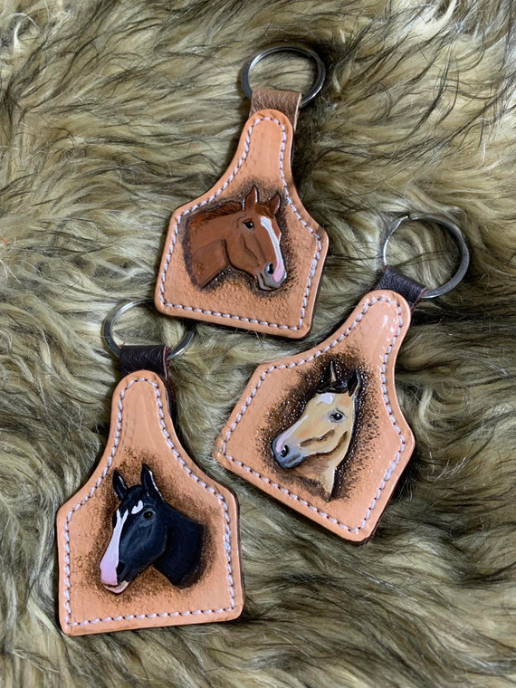 Custom Tooled Horse Keychain-No Fringe