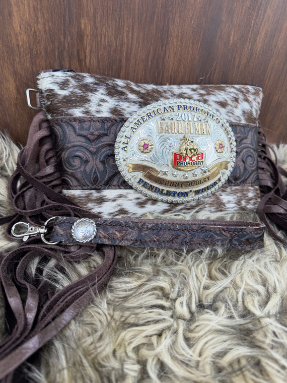 Buckle Wristlet-Brown Spotted & Chocolate Scroll