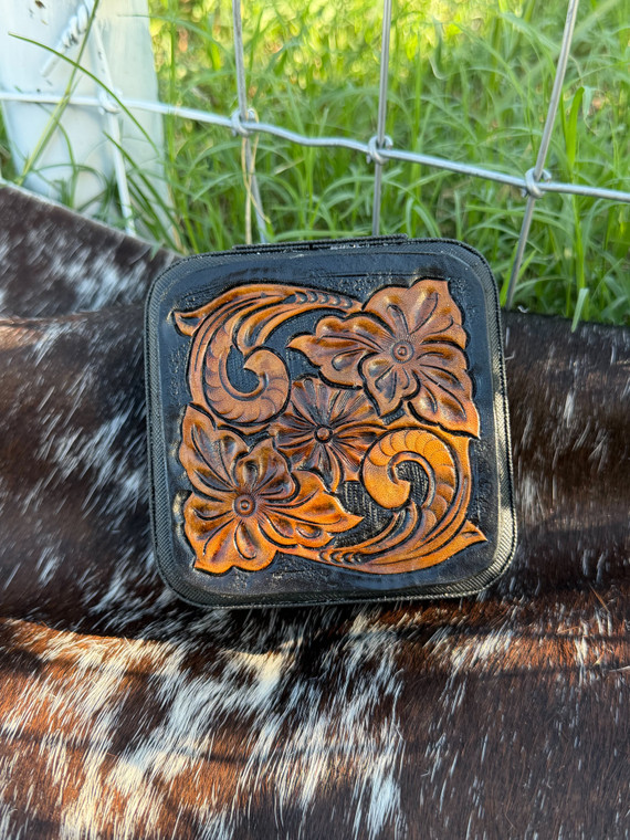 Tooled Jewelry Box 2-Floral & Scroll On Black
