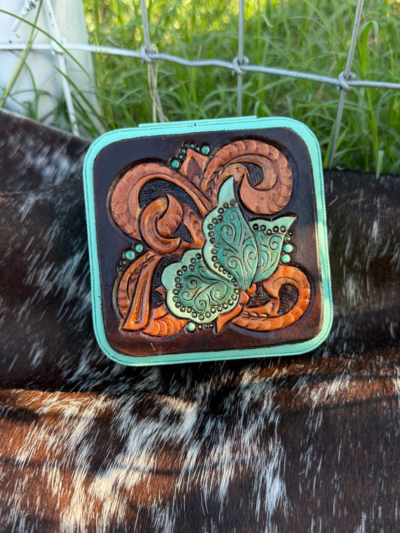 Tooled Jewelry Box 4-Butterfly Scroll on Turquoise