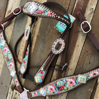 Blooming Cactus Tack Set With Border Square Conchos