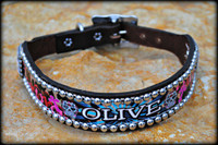 Sugar Skull Dog Collar With Name 10-21"