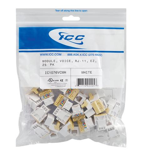 ICC IC1076VCWH - 25PK Cat3 Jck 6Con. - White