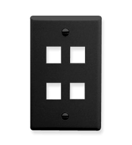 FACEPLATE, FLAT, 1-GANG, 4-PORT, BLACK