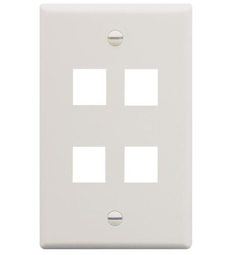 FACEPLATE, FLAT, 1-GANG, 4-PORT, WHITE