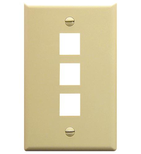 FACEPLATE, FLAT, 1-GANG, 3-PORT, IVORY