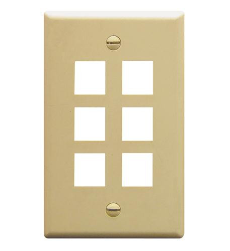 FACEPLATE, FLAT, 1-GANG, 6-PORT, IVORY