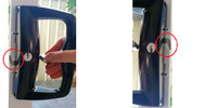 These are examples of common Single Hook locks- note the hook witll rotate out from the SIDE of the sliding door HANDLE. 