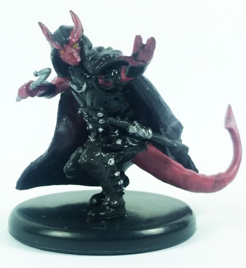 Tiefling Rogue (black cape) Dungeons & Dragons miniature from Icons of the Realms Monster Menagerie 3 set.