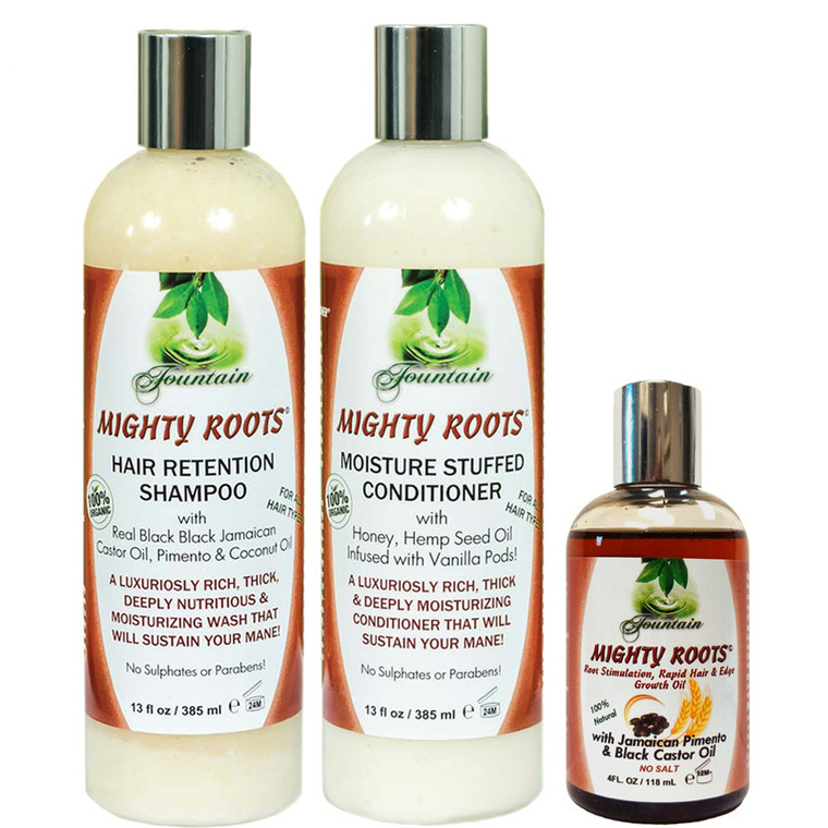 MIGHTY ROOTS Pimento JBCO 4oz with Shampoo and Conditioner 13oz Combo