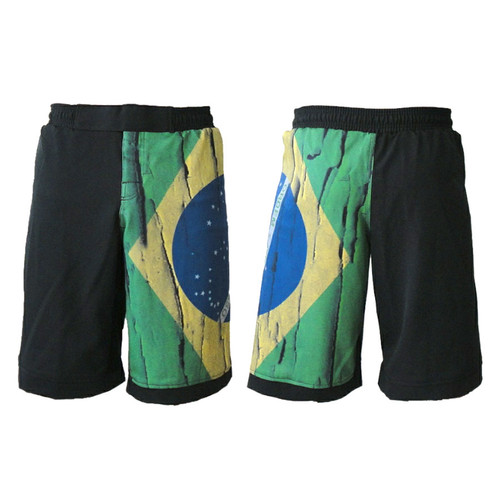 MMA Mixed Martial Arts Shorts In Polyester Brazilian Flag Design Style Grappler 