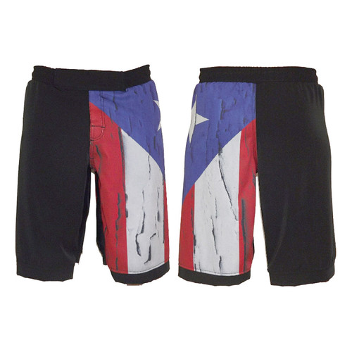 Distressed Puerto Rico Flag MMA Shorts - Front and Back View