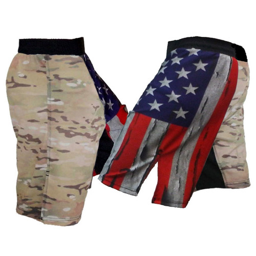 Distressed USA Flag and Multicam MMA Shorts