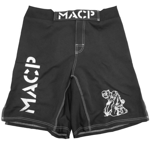 MACP Fight Shorts Black and Silver - Army on Seat - MACP on Belt and Leg