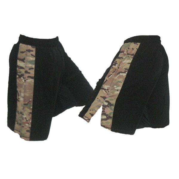 Black MMA Fight Shorts with Multicam Stripe